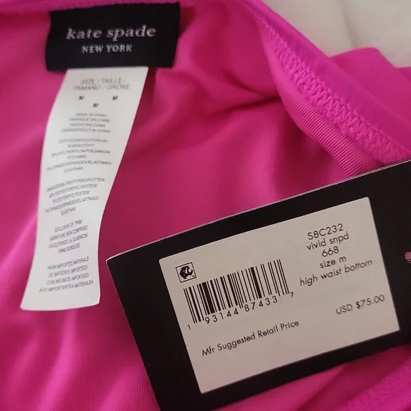 Kate Spade New York fuchsia pink ruffle bikini top and high-waisted bottom set - Picture 6 of 8